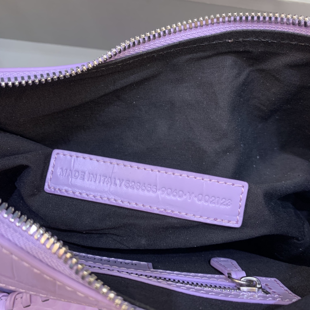 Balenciaga Le Cagole XS Shoulder Bag Crocodile Embossed Light Purple 